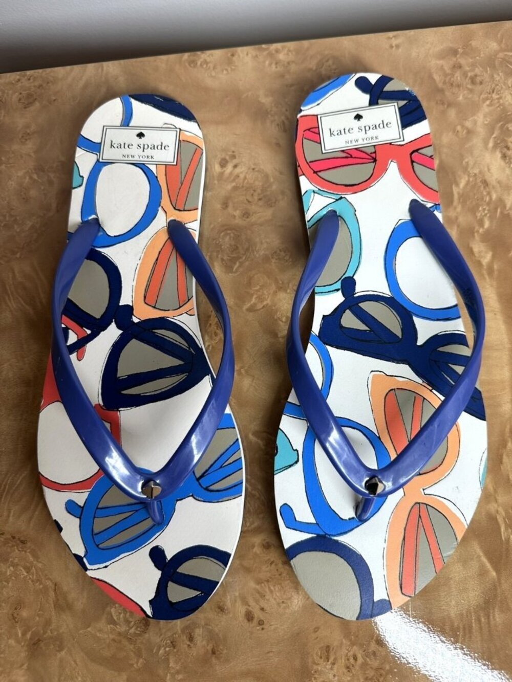 Kate Spade Feldon Flip Flops Blue Rubber Printed Thong Sandals Size 10 B